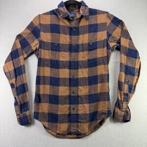 J. Crew Women’s XS Plaid Brown Navy Flannel Button-Up Long Sleeve Shirt